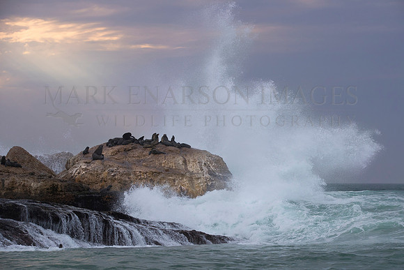 Waves crash against Seal Island, in Mossel Bay, South Africa